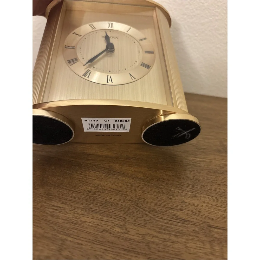 Bulova B1719 Arthur Polished and Brushed Gold Brass Mantel Clock - Tested Works